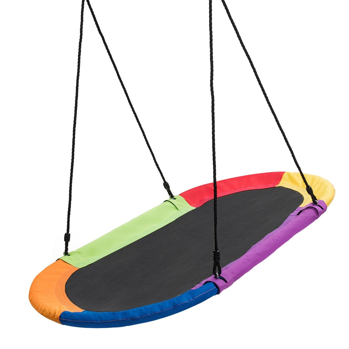 Oval nest swing plate swing with 100-180cm height-adjustable rope for indoor and outdoor use 150 x 80 cm colorful