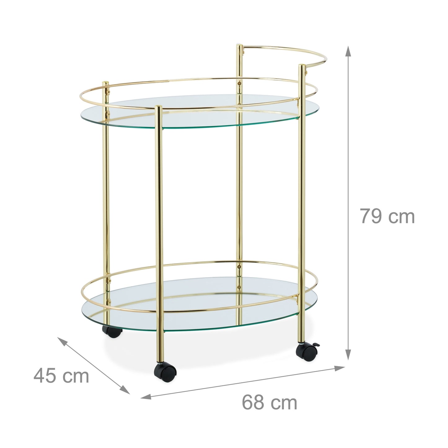 Oval serving trolley gold-coloured