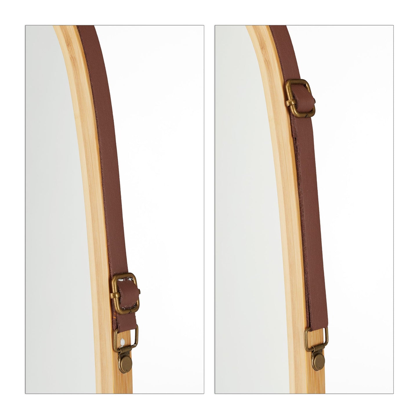 Oval wall mirror with strap