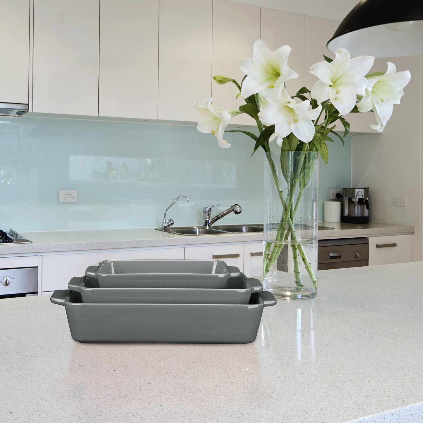 Oven form ceramic set of 3 gray