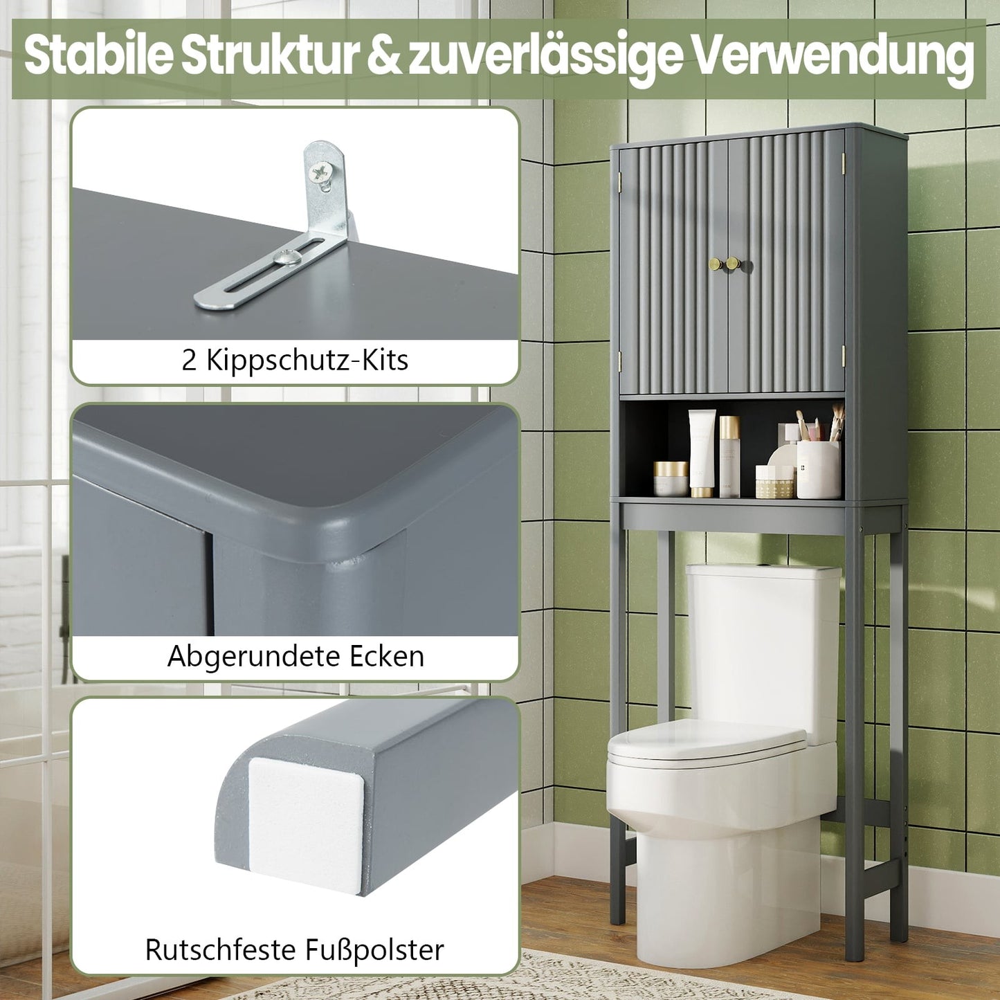Over-Toilet Cabinet with Adjustable Shelf, Gray MDF