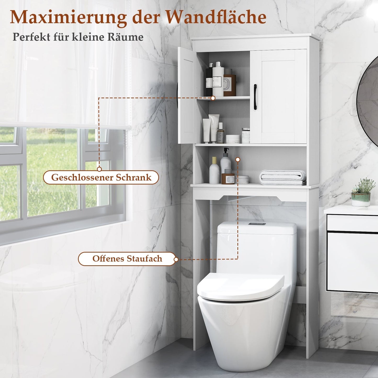 Over-Toilet Storage Cabinet, Adjustable Shelf, 168 cm