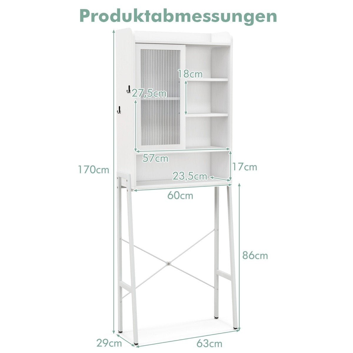 Over-Toilet Storage Cabinet with Sliding Door, Adjustable Shelves