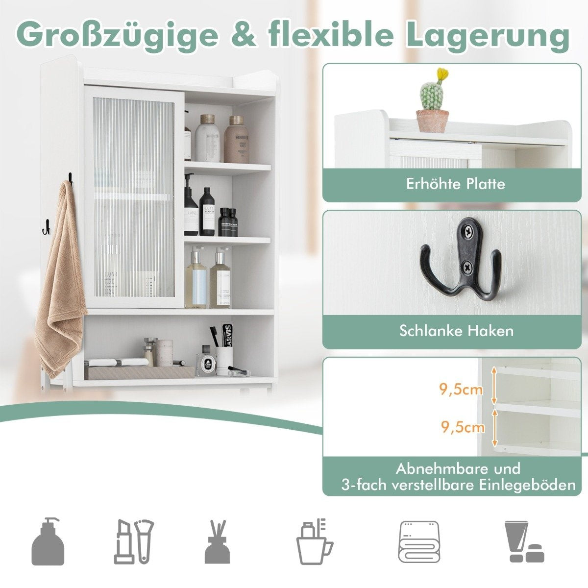 Over-Toilet Storage Cabinet with Sliding Door, Adjustable Shelves
