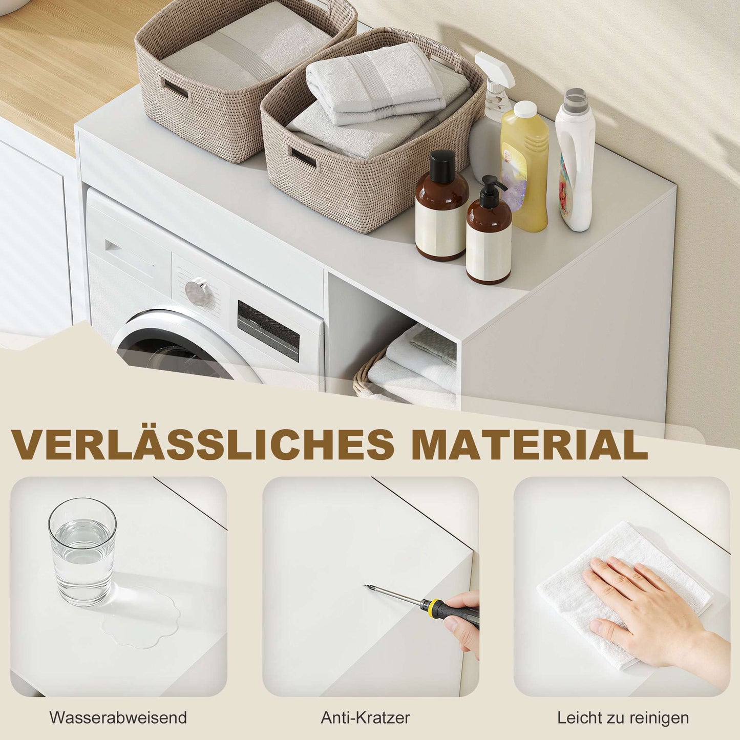 Over-Washer Storage Cabinet, White, Open Shelves