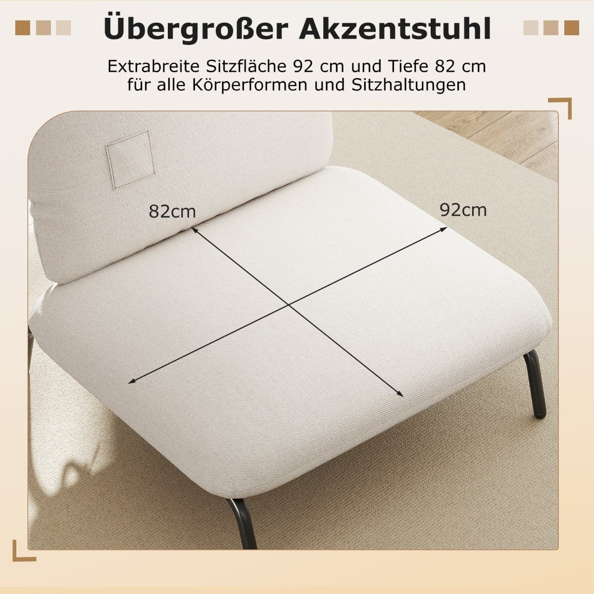 Oversized Accent Chair, Wide Seat, 250kg Capacity, Beige