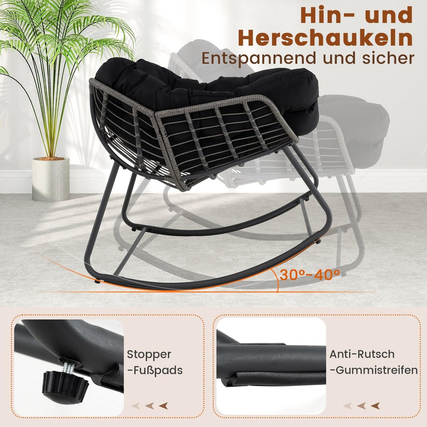 Oversized Black Rocking Chair with Removable Cushion
