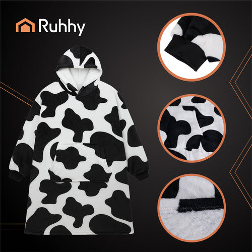 Oversized Blanket Hoodie – XXL, Black and White, Warm Fur