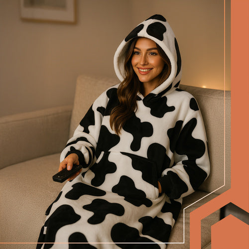 Oversized Blanket Hoodie – XXL, Black and White, Warm Fur