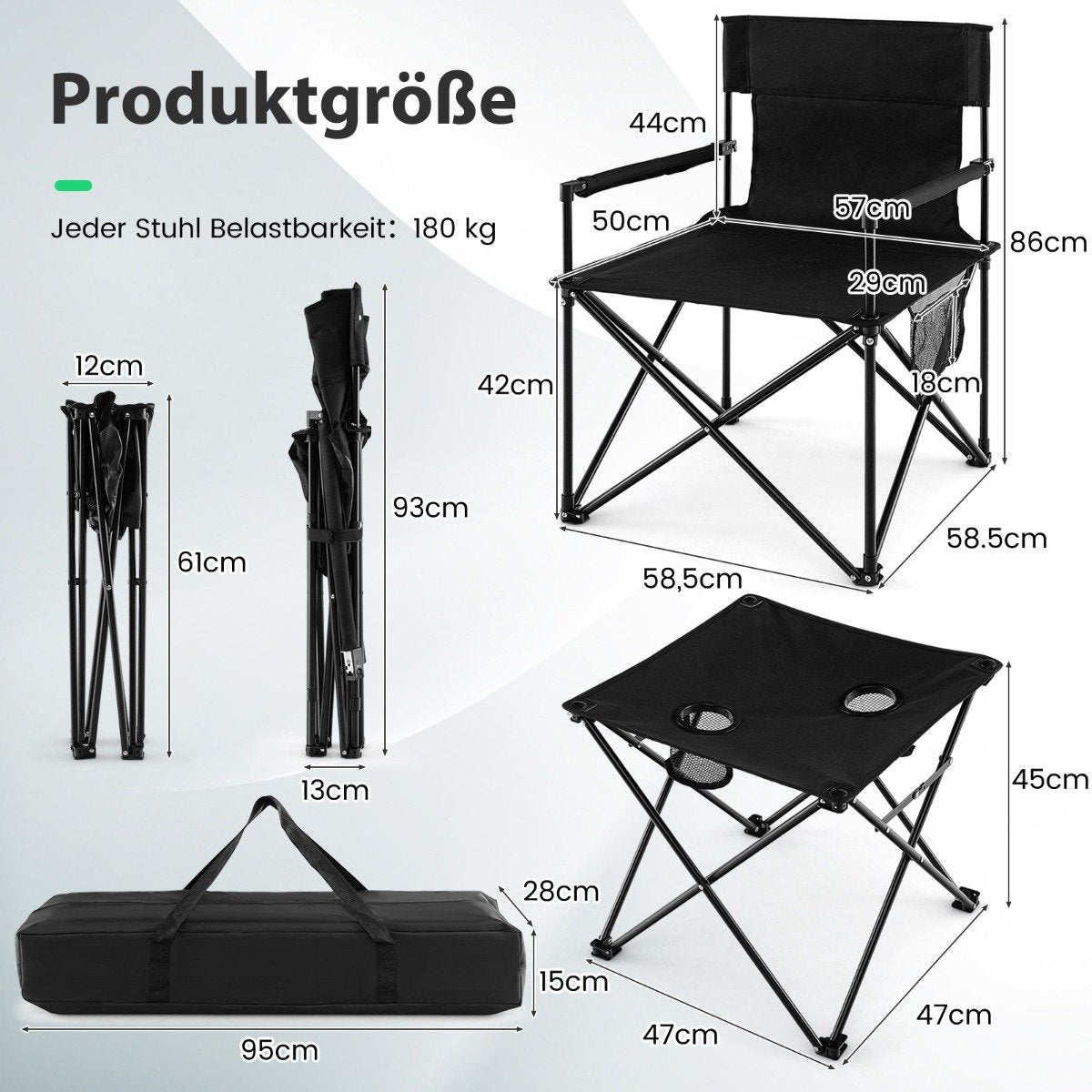 Oversized Camping Chairs with Table & 2 Drink Holders & Storage Bag Folding Chairs