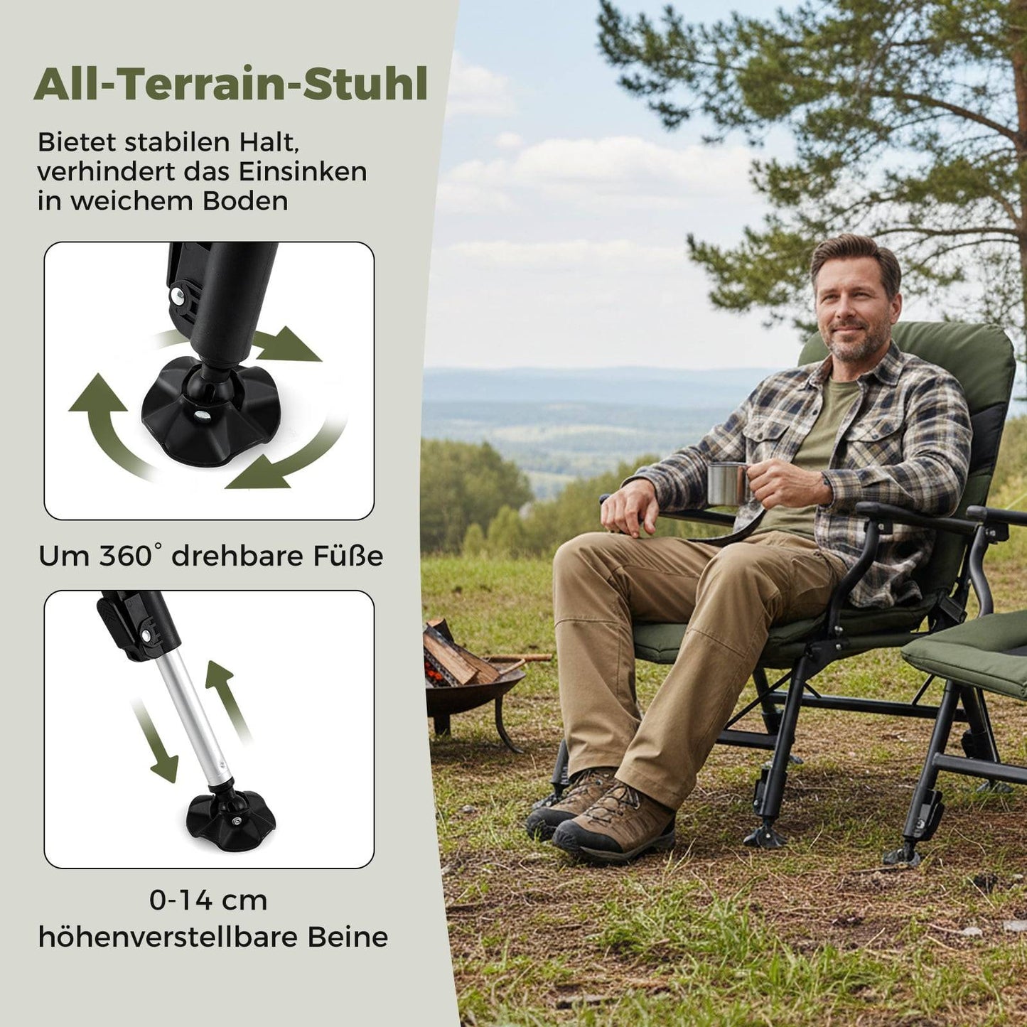 Oversized Folding Camping Chair, Heavy-Duty, Adjustable