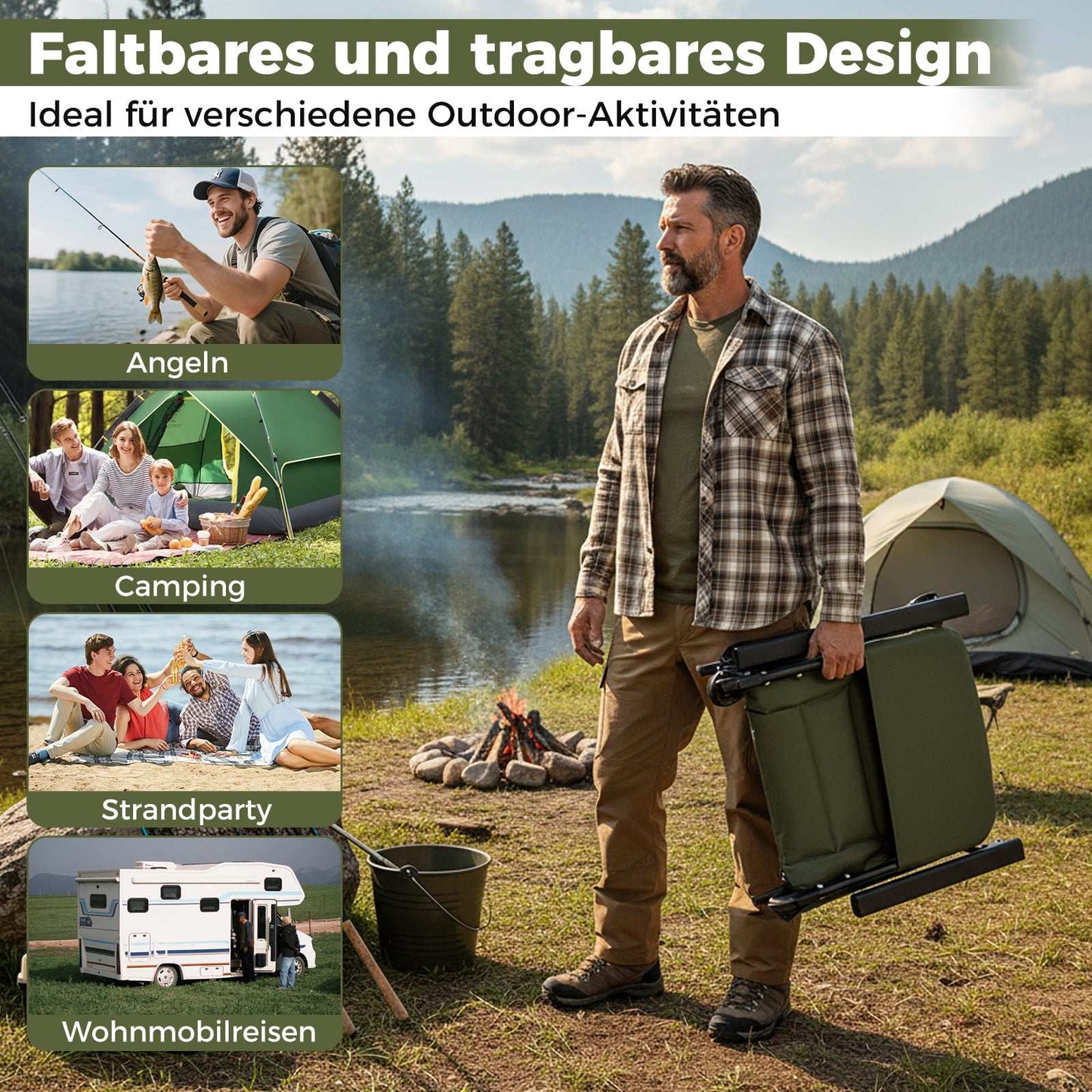Oversized Folding Camping Chair, Heavy-Duty, Adjustable