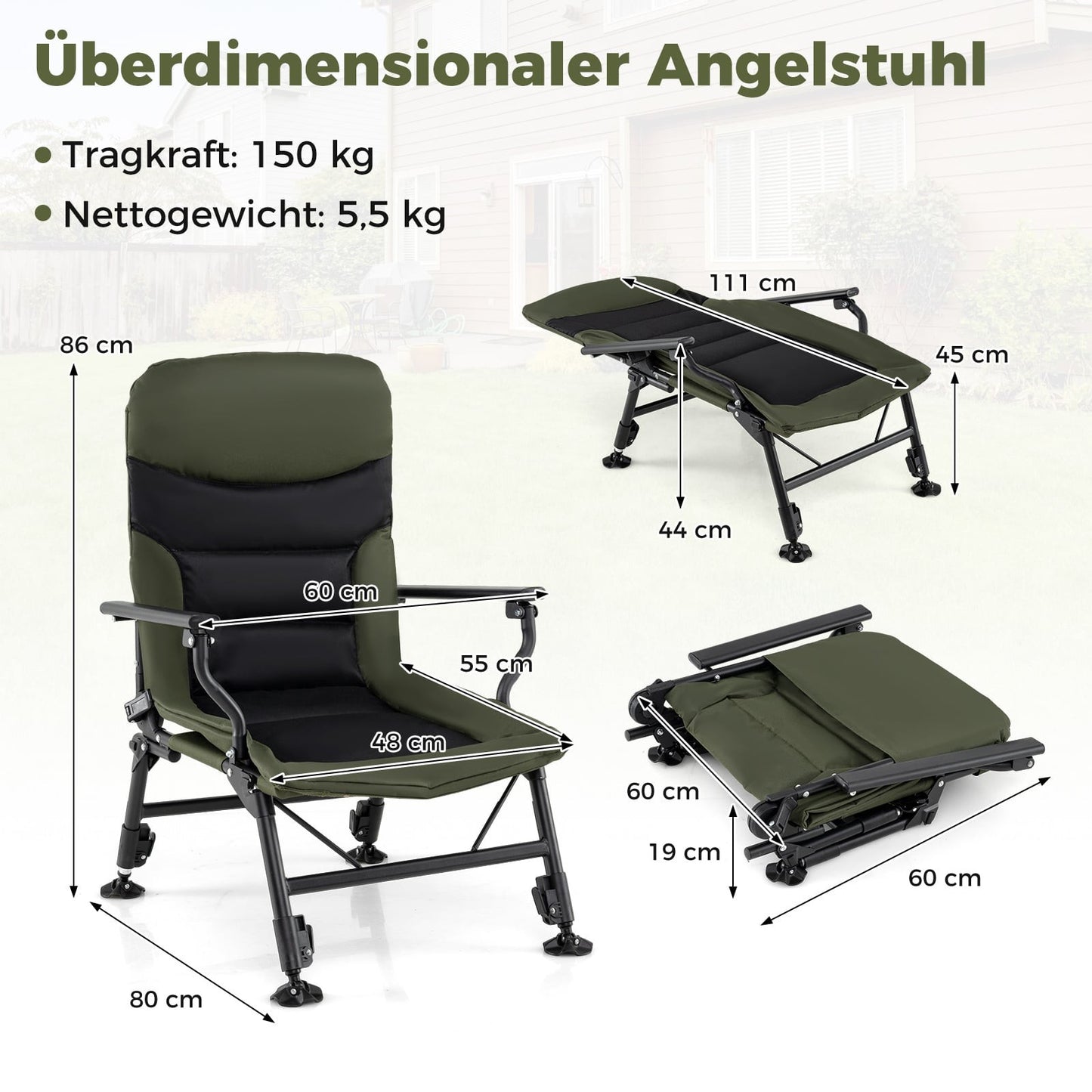 Oversized Folding Camping Chair, Heavy-Duty, Adjustable