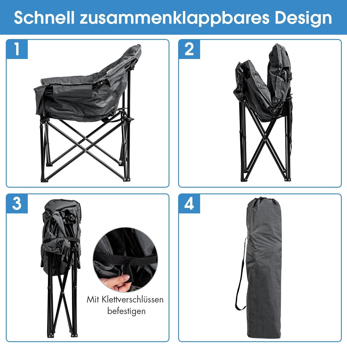 Oversized Folding Camping Chair with Cup Holder, Grey