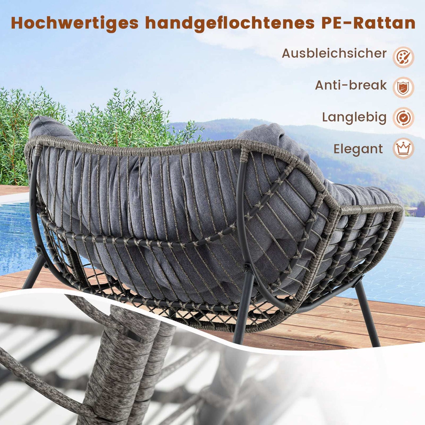 Oversized Gray Rocking Chair with Removable Cushion