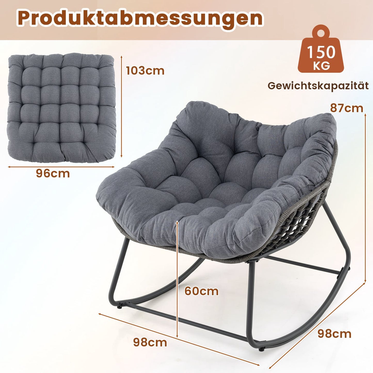 Oversized Gray Rocking Chair with Removable Cushion