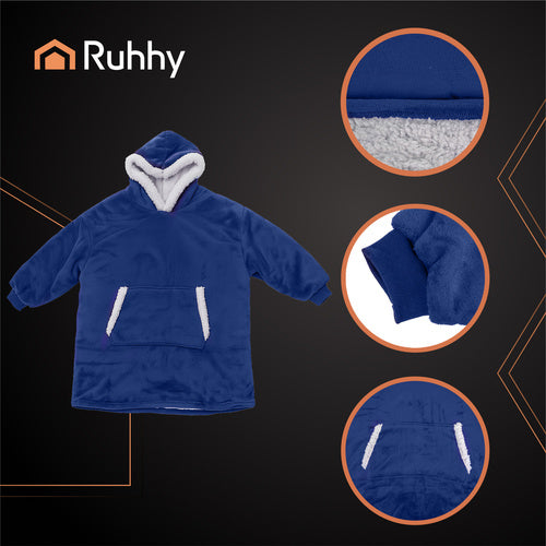 Oversized Navy Blanket Sweatshirt with Hood and Pocket