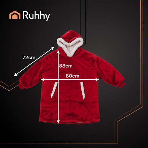 Oversized Red Blanket Sweatshirt with Hood and Pocket