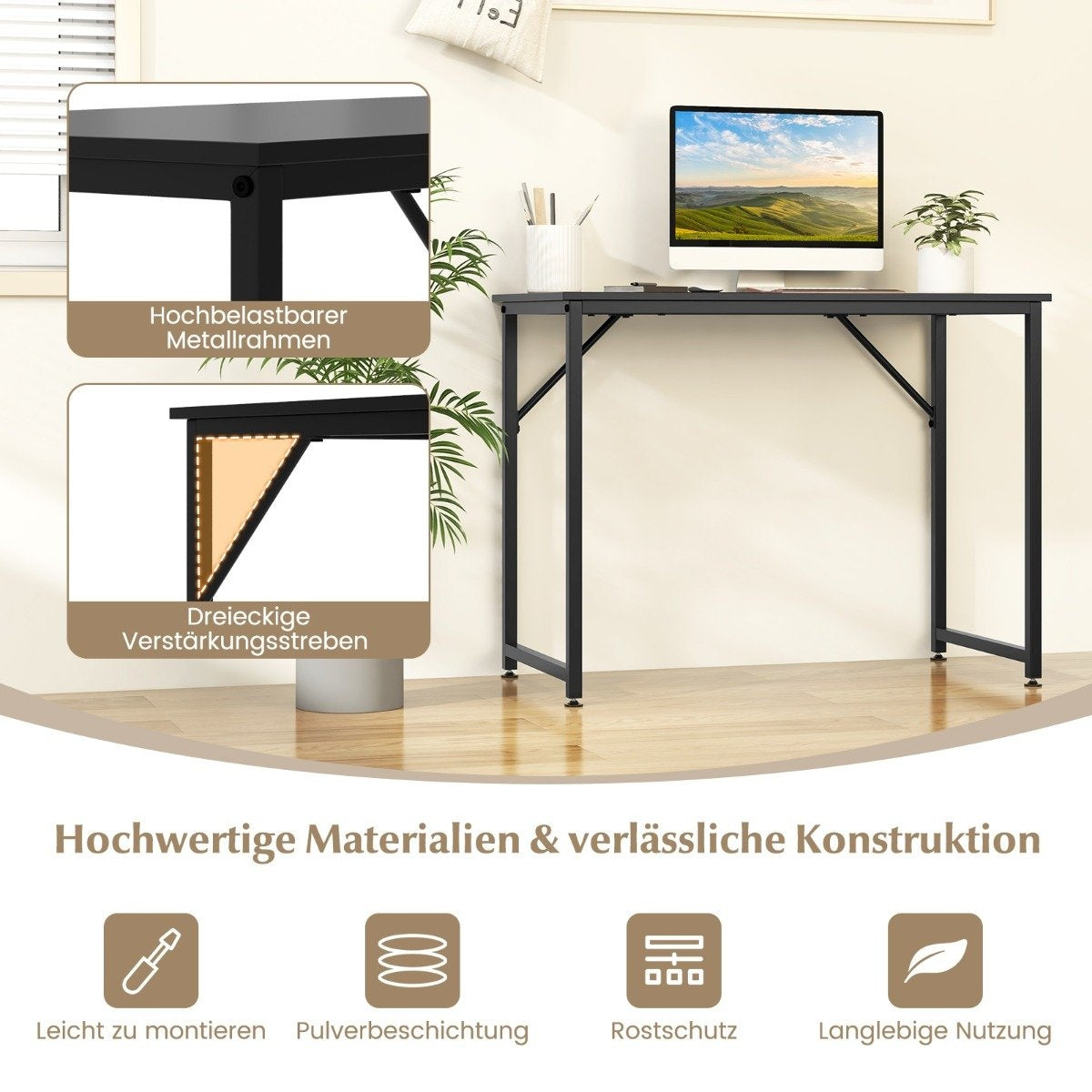 PC table with adjustable foot pads, compact computer desk, 100 x 50 x 77 cm, black