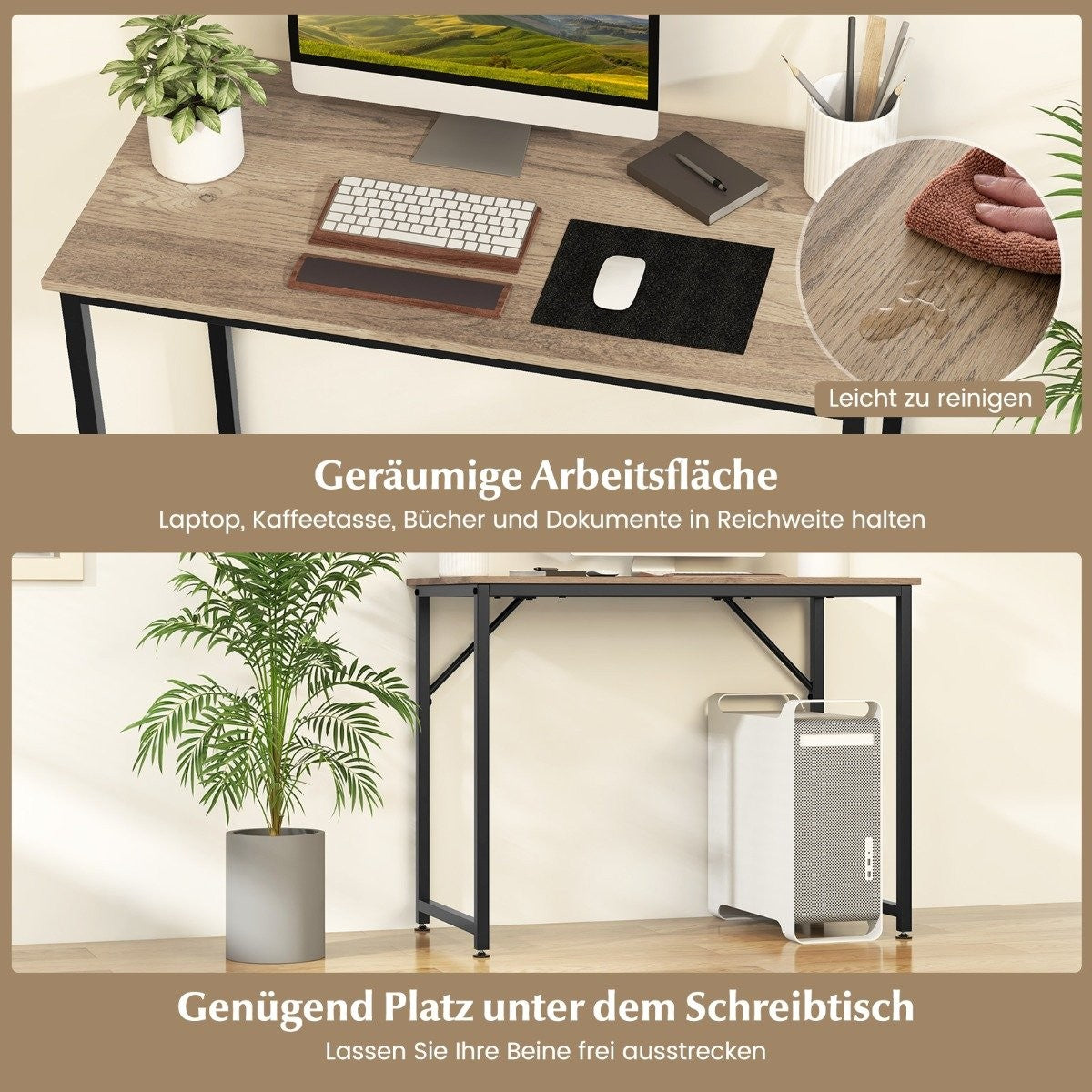 PC table with adjustable foot pads, compact computer desk, 100 x 50 x 77 cm, natural