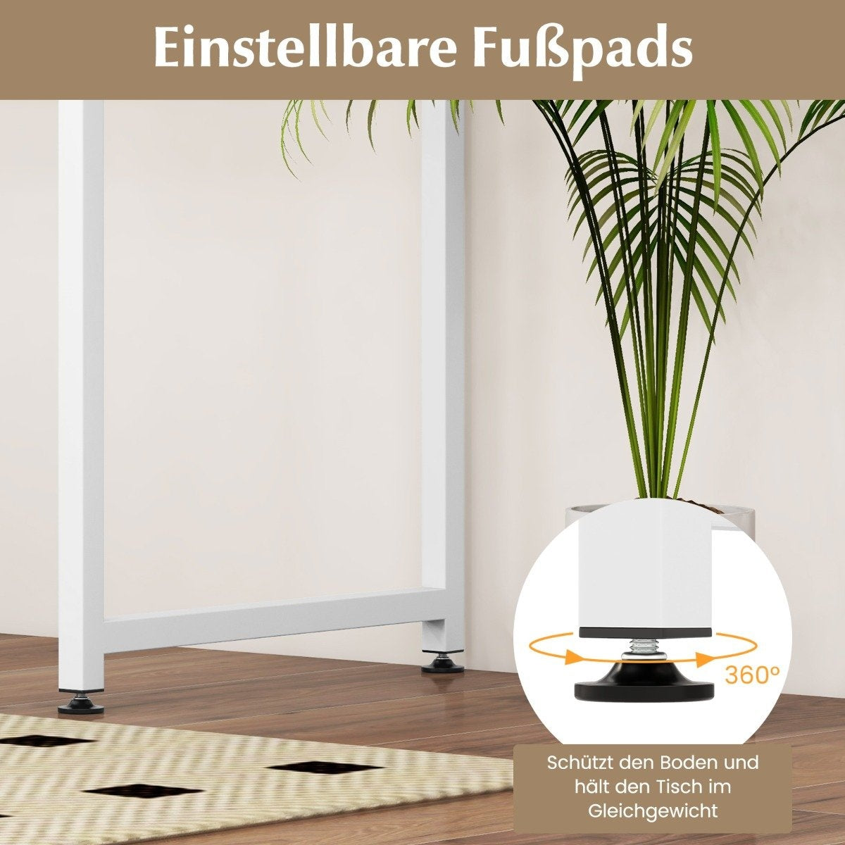 PC table with adjustable foot pads, compact computer desk, 100 x 50 x 77 cm, white