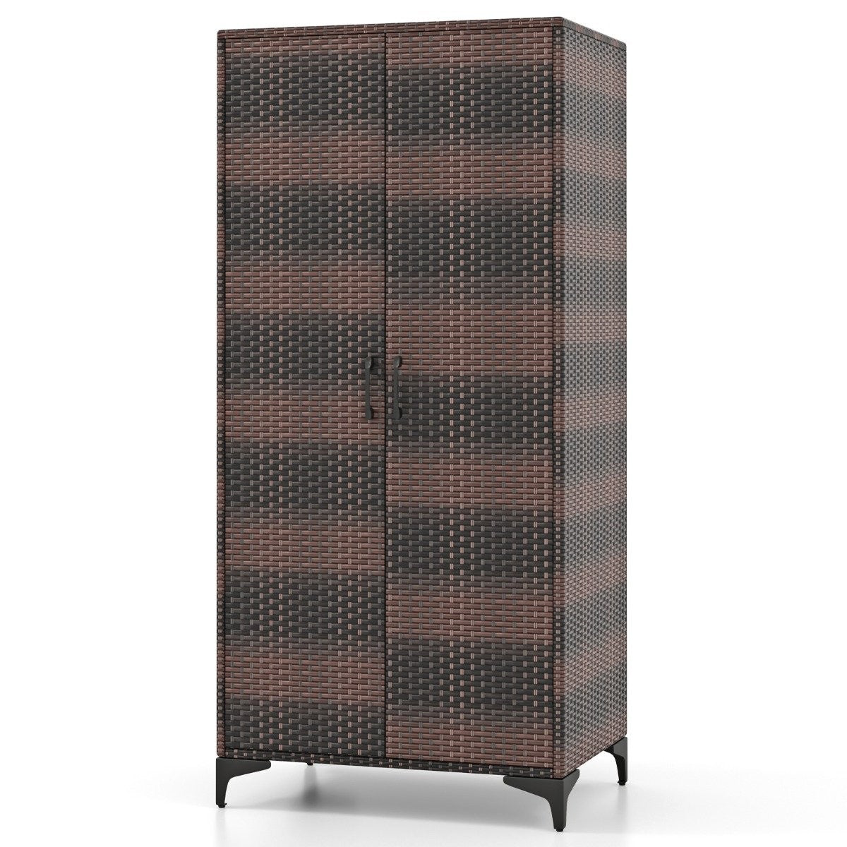 PE Rattan Wardrobe with 2 Doors &amp; Clothes rail &amp; 4 compartment wardrobe brown
