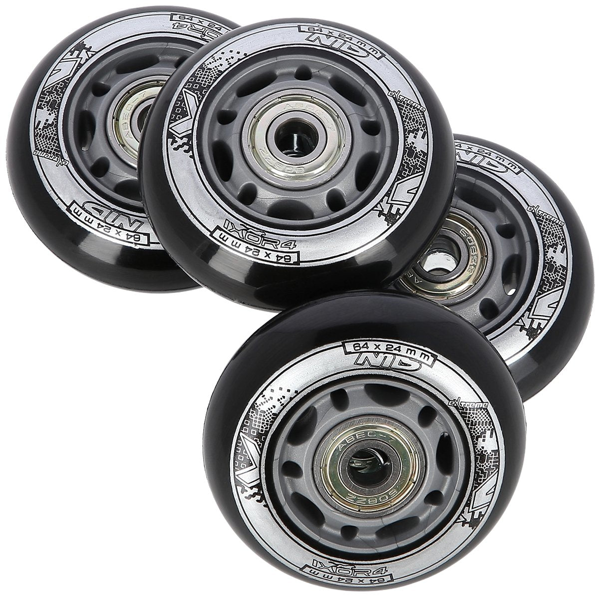 PU 64x24 82A Black Wheels & ABEC-9 Bearings Set