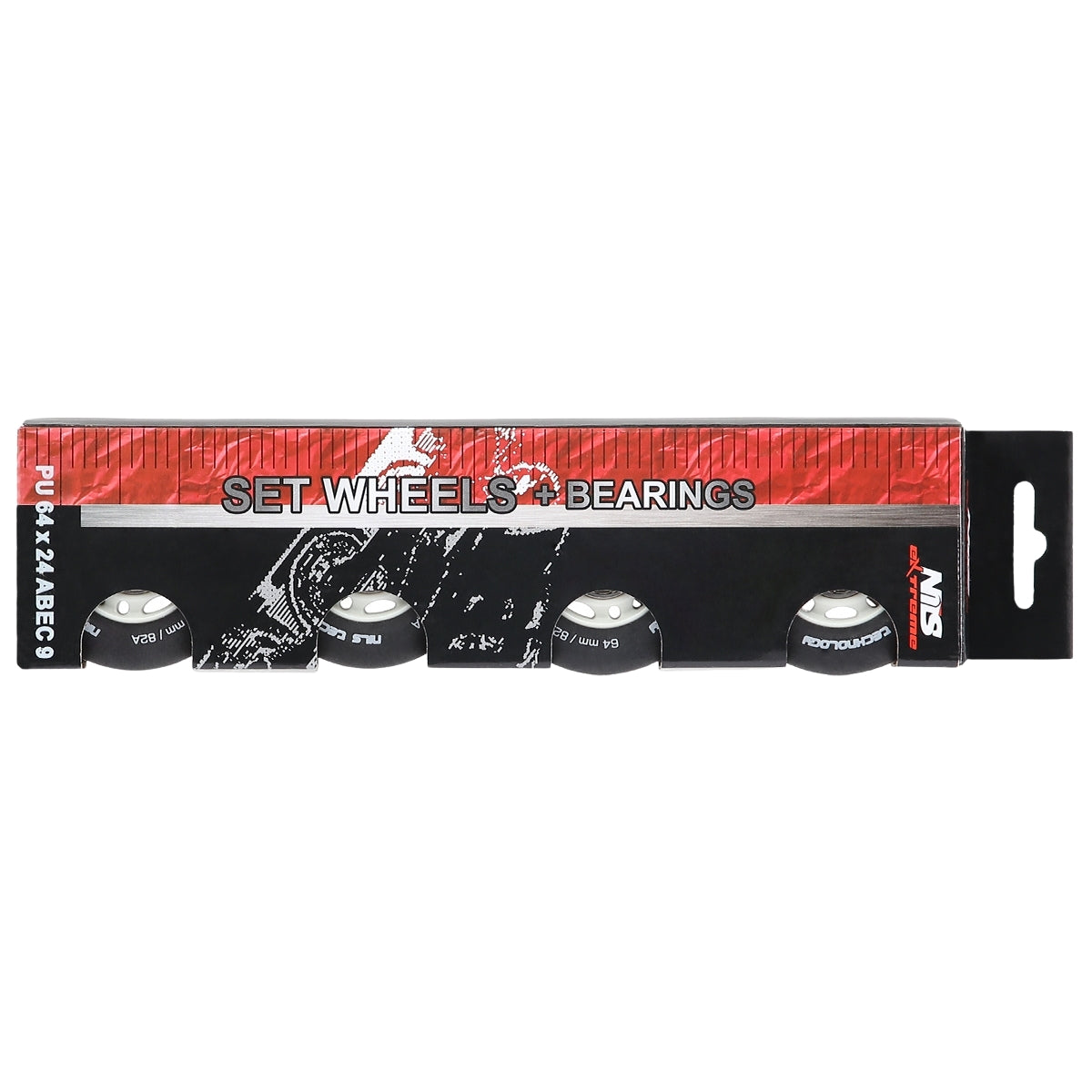PU 64x24 82A Black Wheels & ABEC-9 Bearings Set