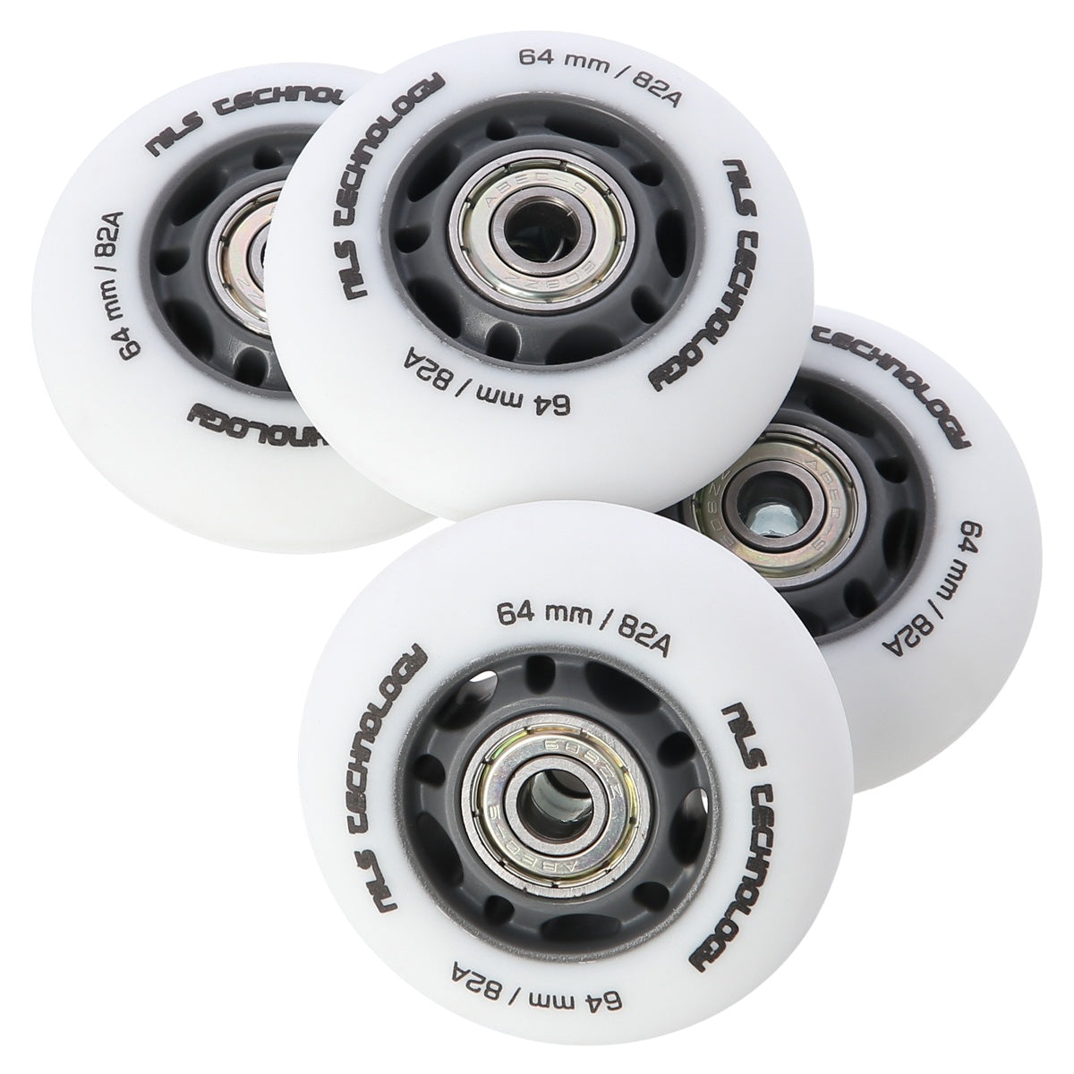 PU 64x24 82A White Wheels & ABEC-9 Bearings Set