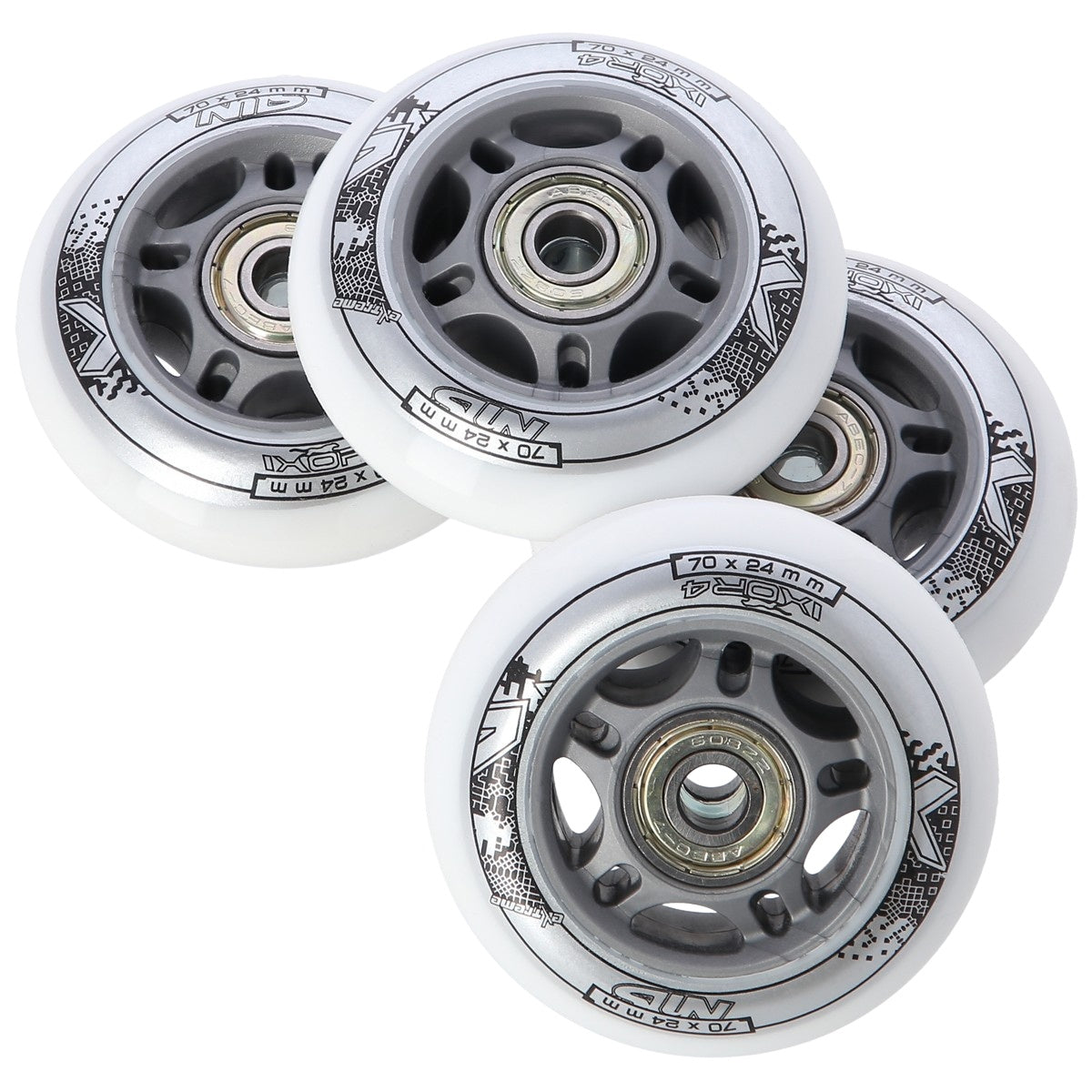 PU 70x24 82A White Wheels & ABEC-7 Bearings Set