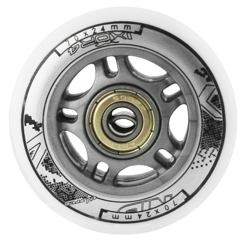PU 70x24 White Wheels 82A (4) + ABEC-7 Bearings (8) Set