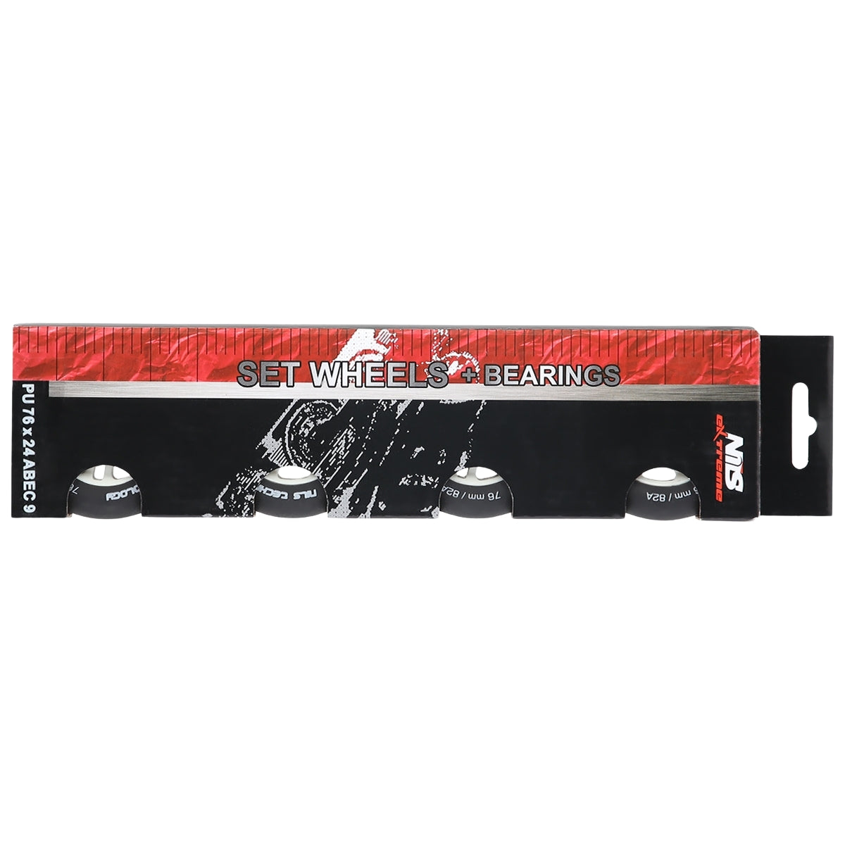 PU 72x24 82A Black Skateboard Wheels & ABEC-9 Bearings Set