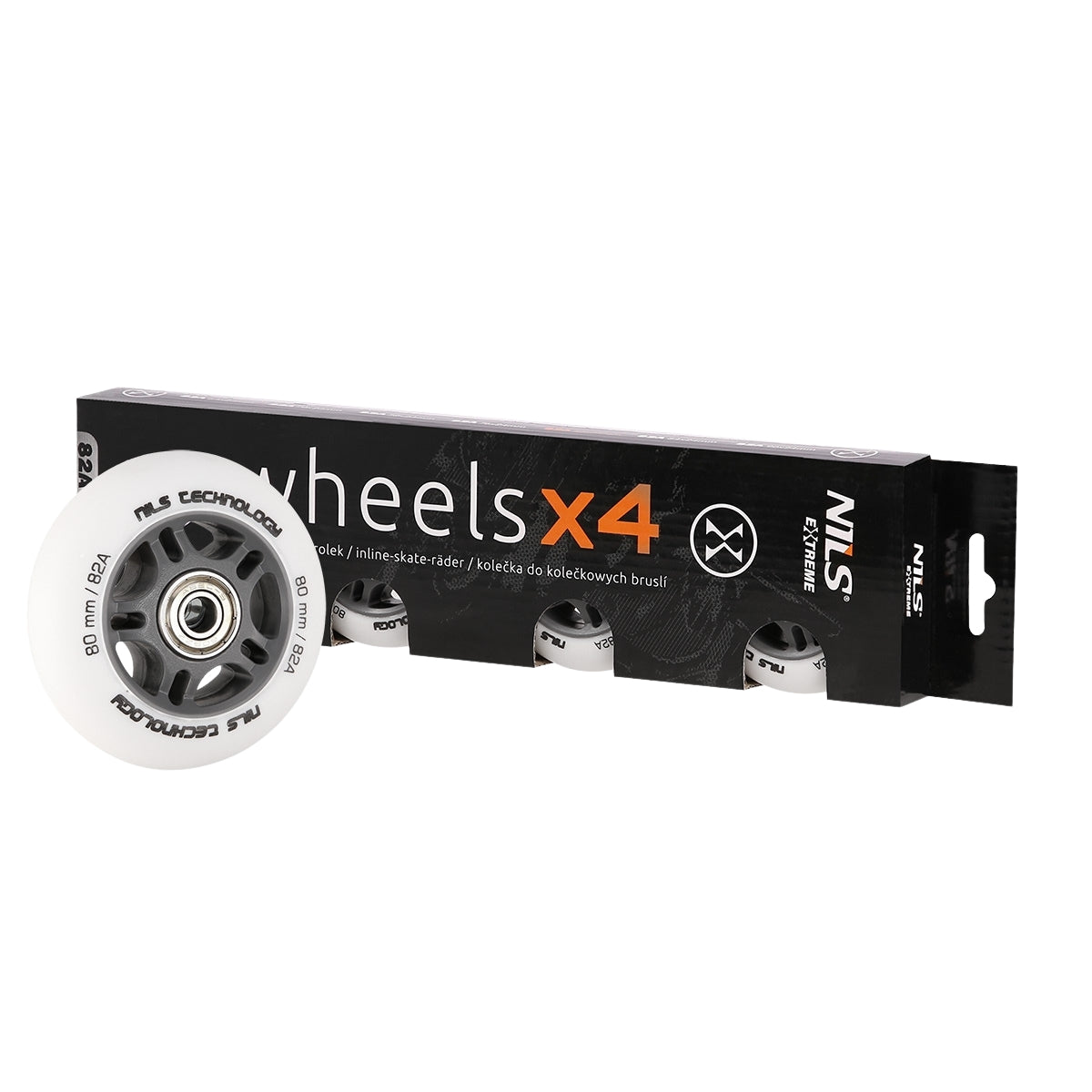 PU 80x24 Wheels, White, 4 Pcs + ABEC-9 Bearings, 8 Pcs Set