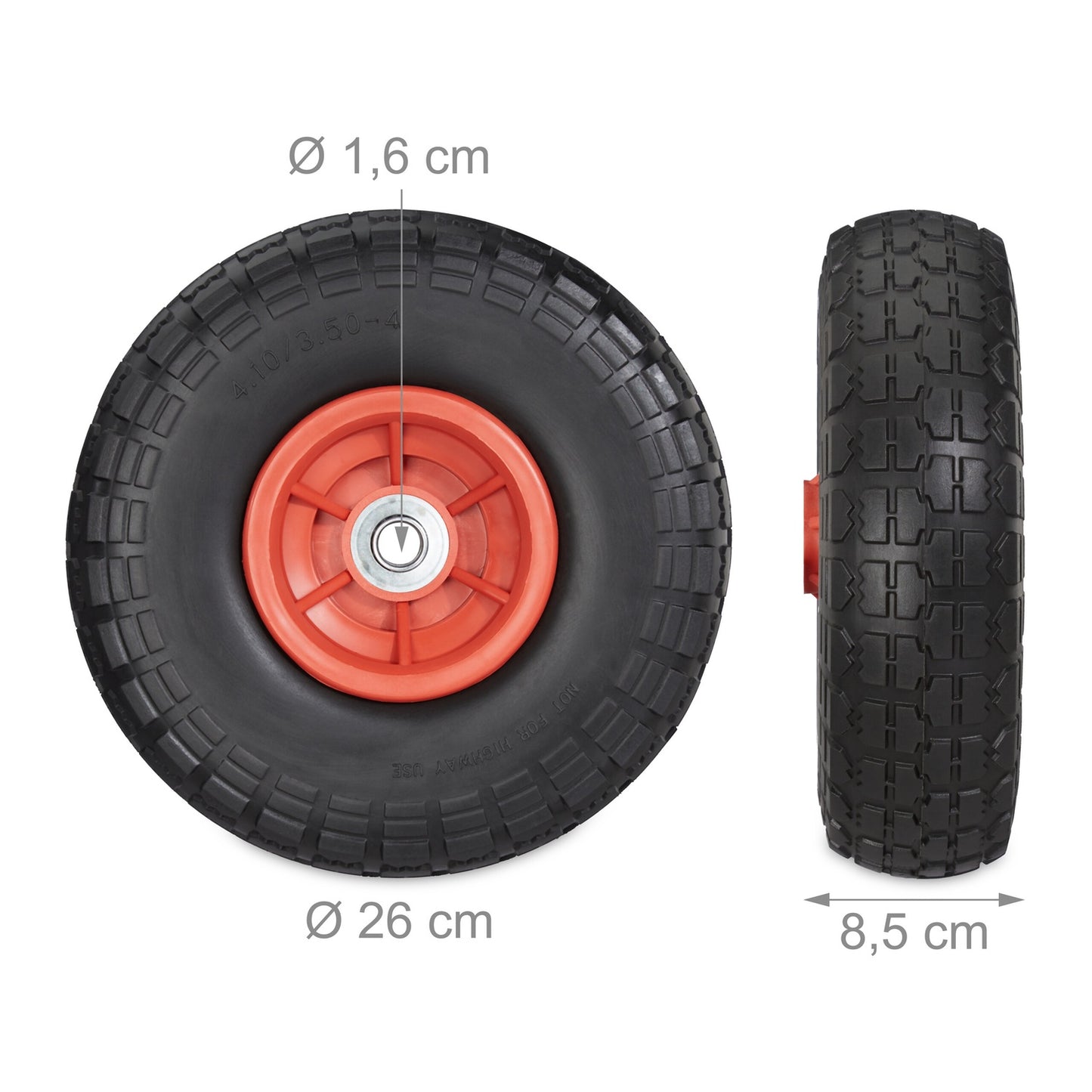 PU Wheelbarrow Tyre Set 4.10/3.50-4, Puncture-Proof