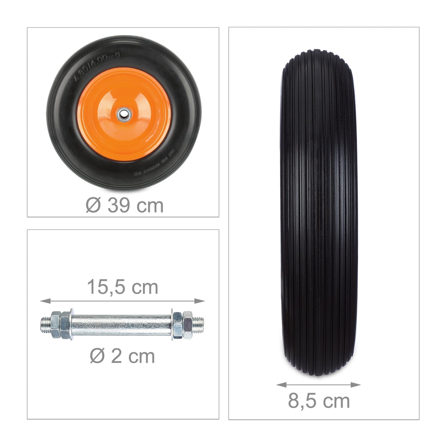 PU Wheelbarrow Tyre with Axle 4.00-8