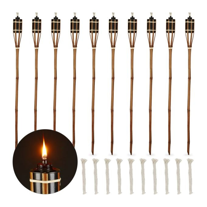 Pack of 10 brown bamboo garden torches
