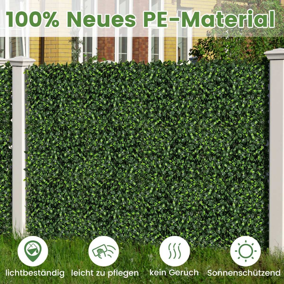Pack of 12 Artificial Hedge Plant Wall 50.5 x 50.5 cm Simulated Lawn Artificial Plant Green