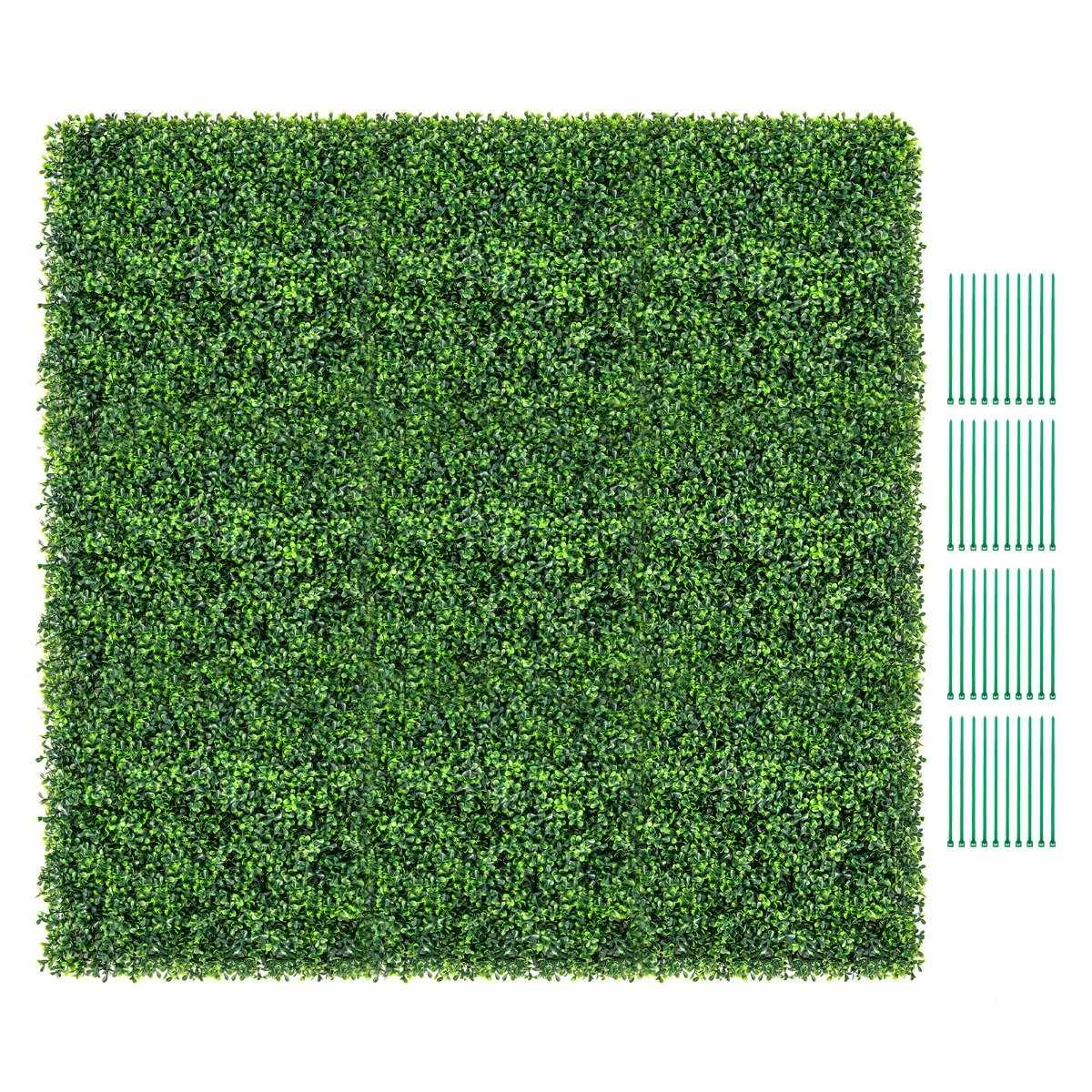 Pack of 12 artificial hedge plant wall 50 x 50 cm panels with boxwood leaves green