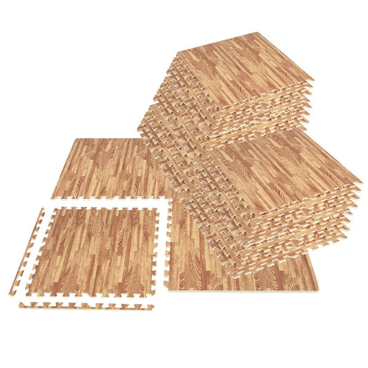 Pack of 12 protective mats made of Eva with wood grain puzzle mat for floor protection 61 x 61 cm natural