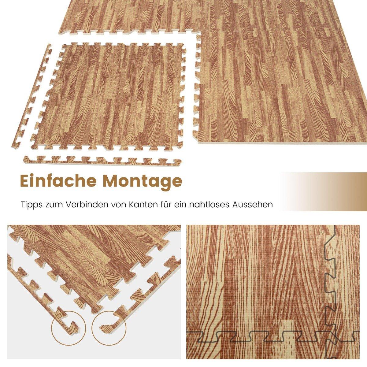 Pack of 12 protective mats made of Eva with wood grain puzzle mat for floor protection 61 x 61 cm natural