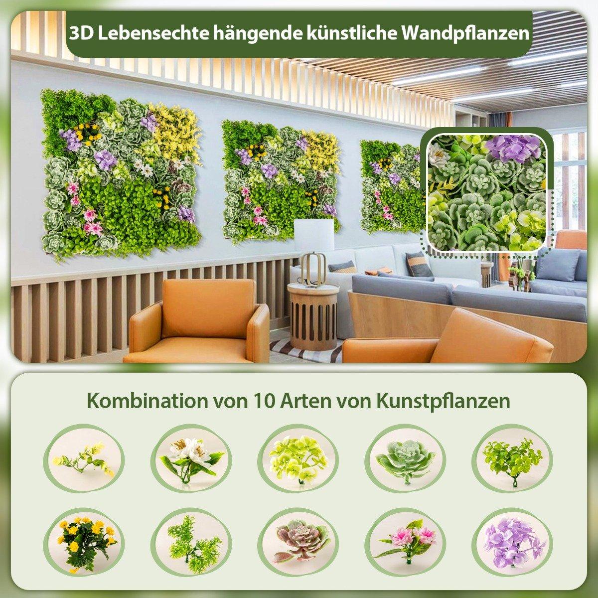 Pack of 2 Square Framed Artificial Foliage Wall Art 3D Wall Greenery 50x50cm Flowers