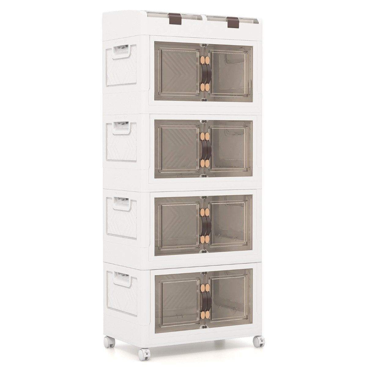 Pack of 4 Stacking Boxes with Lids & Wheels & Doors Foldable Storage Box Plastic Box 210L