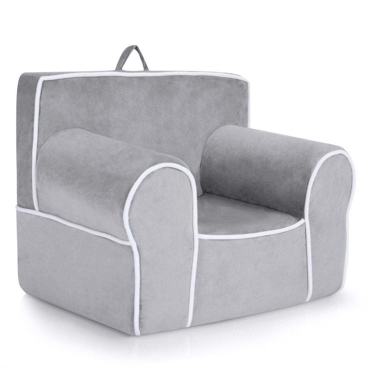 Padded children's sofa with foam filling & armrest & handle 68 x 46 x 50 cm gray