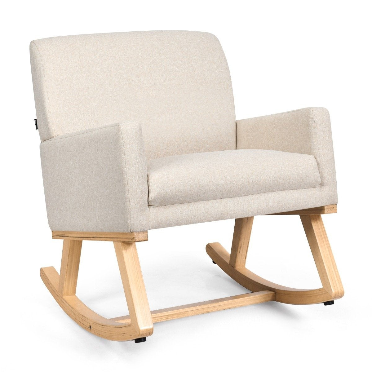 Padded rocking chair made of solid wood rocking chair swing chair relaxation chair beige