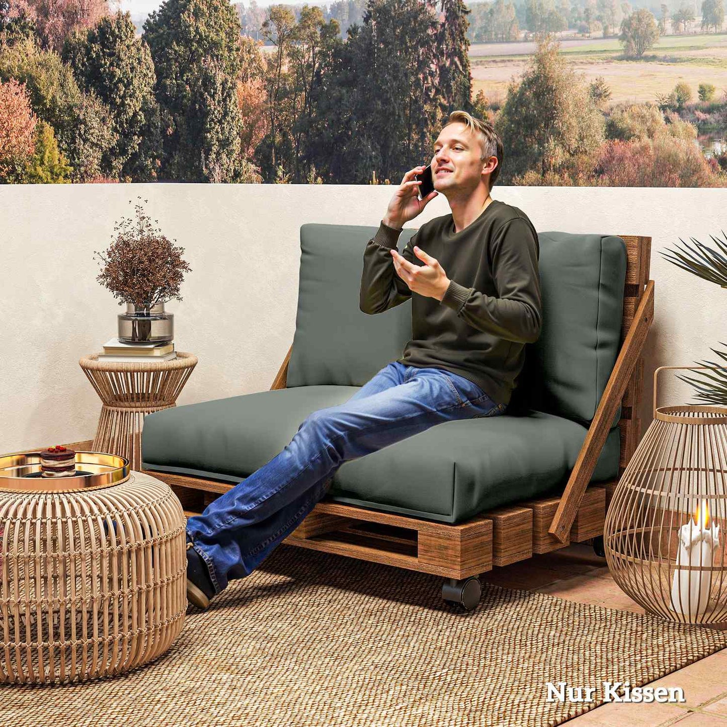 Pall Furniture Cushions Set, Dark Grey, 120x80x20 cm