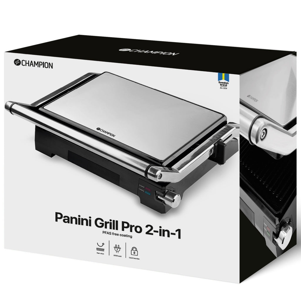 Panini Grill 2-in-1, Stainless Steel, 2000W, PFAS-Free