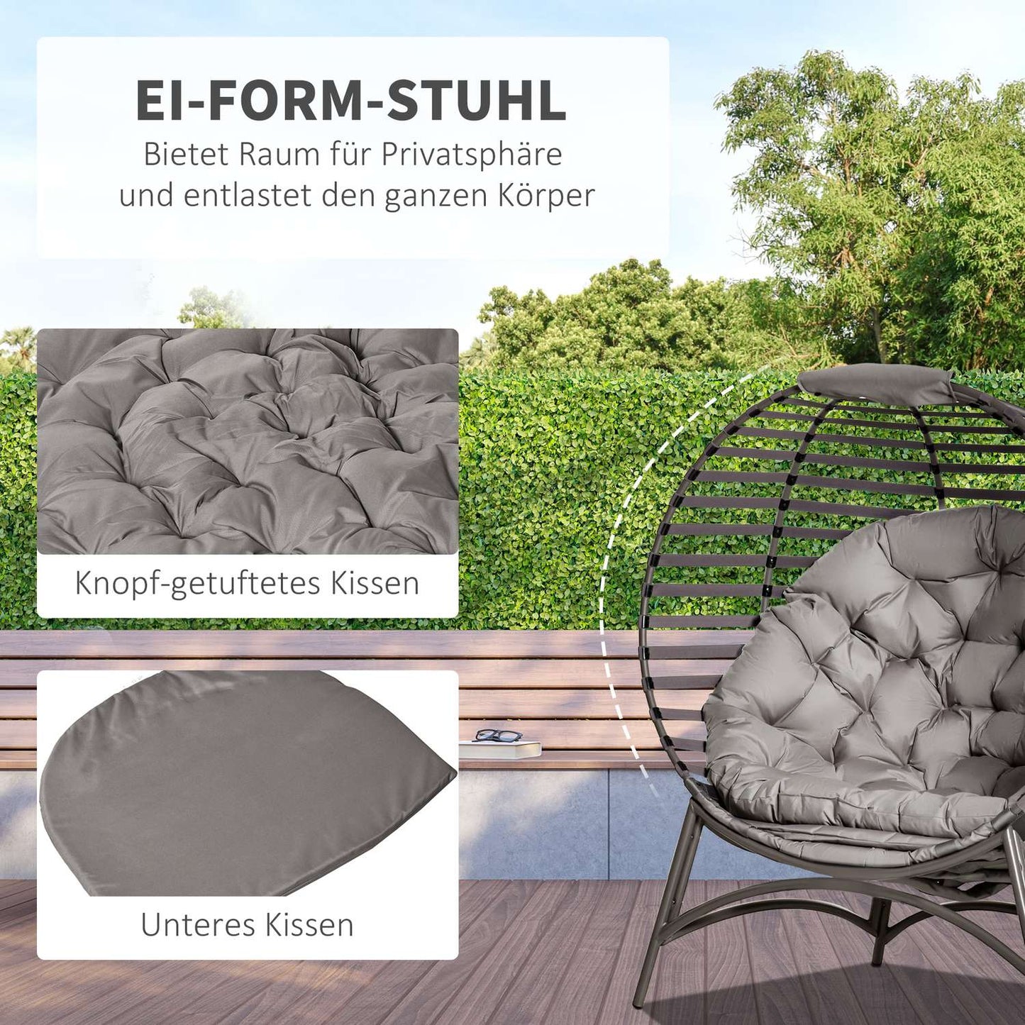 Papasan chair with cushions, folding steel frame for patio