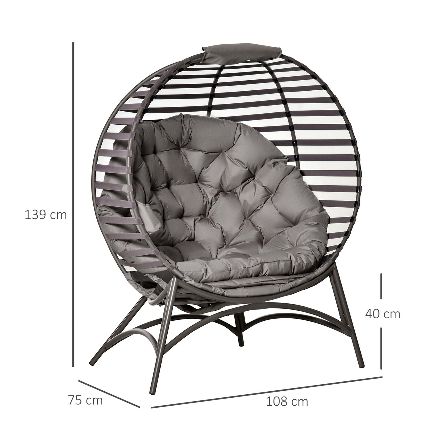 Papasan chair with cushions, folding steel frame for patio