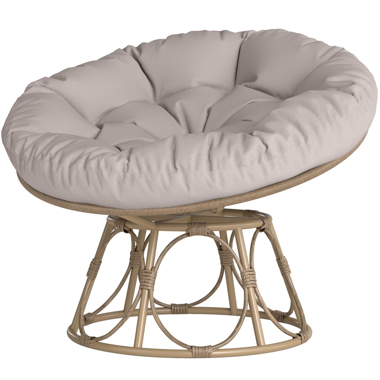 Papasan chair, 360° rotatable, rattan with cushion, light grey