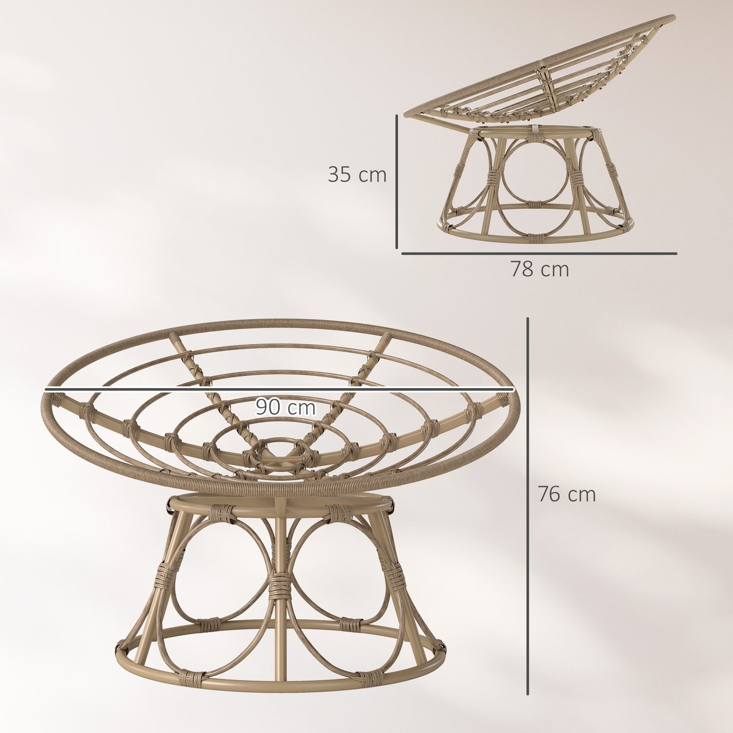 Papasan chair, 360° rotatable, rattan with cushion, light grey